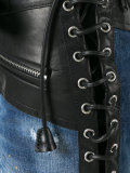 lace-up detail mixed denim skirt