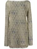 lace print long sleeve shift dress
