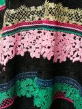 striped embroidered flared skirt