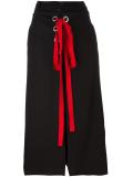 red lace front trousers