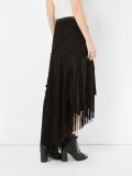 asymmetric fringed leather skirt