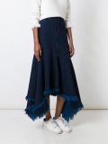 frayed asymmetric denim skirt