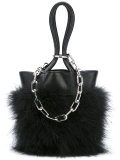 feather trim chain tote 