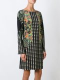 checked paisley print shift dress