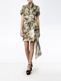 rose print pleated wrap dress