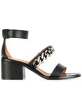chain strap block heel sandals