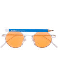 pen motif round sunglasses