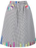 embroidered checked A-line skirt