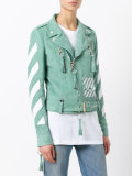 striped print biker jacket