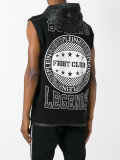 printed sleeveless hooded sweater