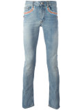 embroidered vintage effect slim straight jeans