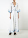 embroidered trim belted dress