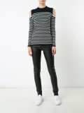 cut-out shoulders striped T-shirt