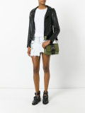 distressed mesh insert denim skirt