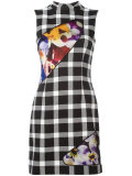floral insert check mini-dress