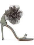 flower appliqué stiletto sandals