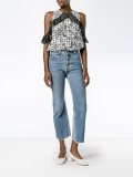 grid and floral print top
