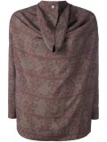 damask print pleated back blouse