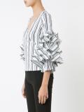 striped ruffled sleeves blouse