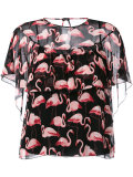 flamingo print blouse