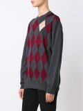 argyle pullover with sheer intarsia diamonds