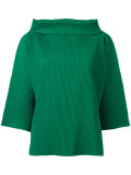 Ribbed wide funnel neck top