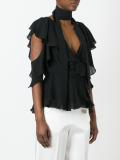 draped off shoulder pleated top