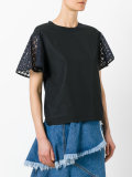lace-sleeve T-shirt
