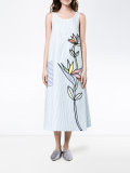 flower embroidered striped midi dress