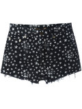 star print denim shorts