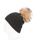 detachable pompom ribbed hat