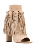 fringed open toe booties