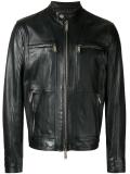 zipped panel leather jacket