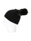 flower embellished pompom beanie