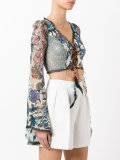 floral lace front flared sleeve crop top