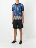 checkerboard hem denim top