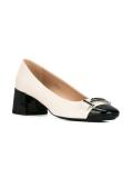 silver-tone buckle pumps