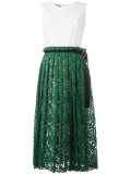 pleated lace midi dress