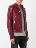 zipped panel leather jacket