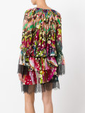 lace-trim floral tie-waist dress