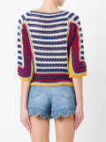 striped, half length sleeve knit top 