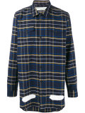 diagonal spray print check shirt 