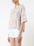 collarless striped henley shirt