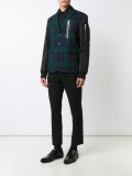 mixed material tartan bomber