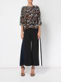printed ruffle trim blouse