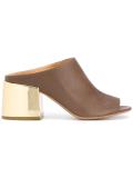 metallic chunky heel mules