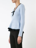 ruffled lace-up V-neck top