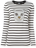 striped cat-embroidered knitted top