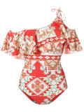 one shoulder printed swimsuit
