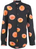 orange print shirt